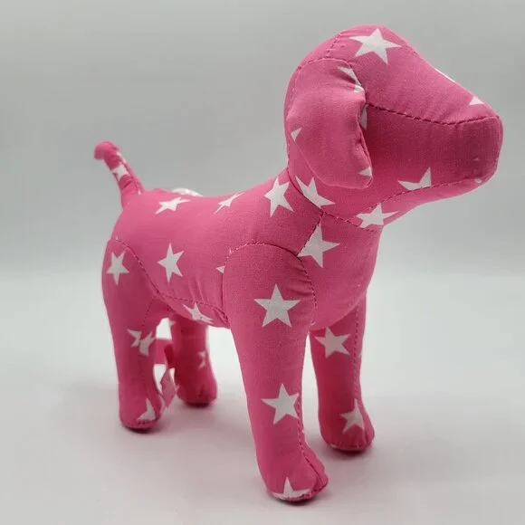 Victorias Secret Pink and Gold Dog Plush Toy Set Of 2 Pink Star & Gold Logo - Picture 5 of 16